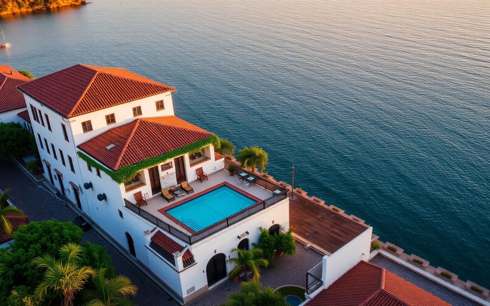 Vista aérea do Naatooh Boutique Hotel à beira-mar em Santo Antônio de Lisboa